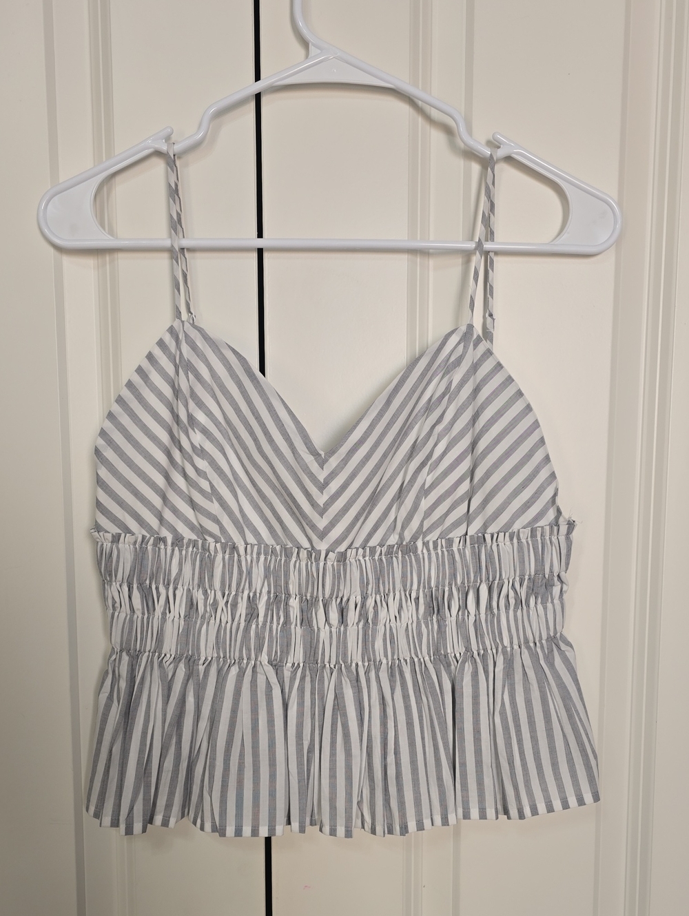 Express Blue & White Striped Smocked Peplum Cami